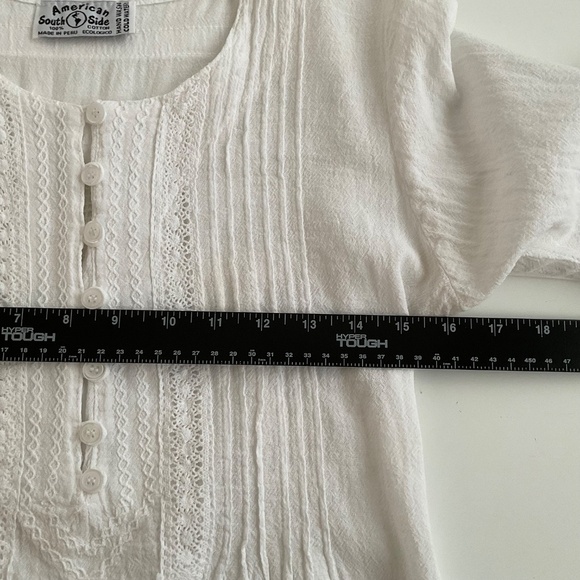 American South Side Embroided Blouse SzS White Hearts Romantic Peasant Boho Chic - Picture 5 of 12